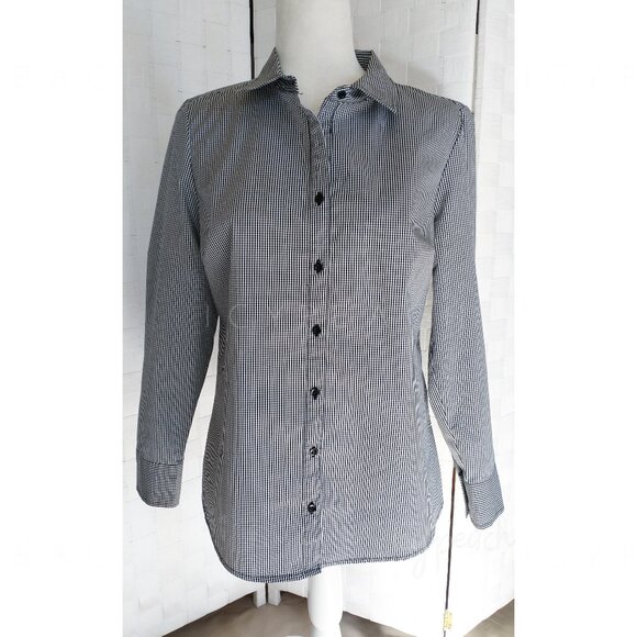 George Button Down Shirt Medium Black White Gingham Top Classic Preppy Lagenlook - Picture 1 of 14
